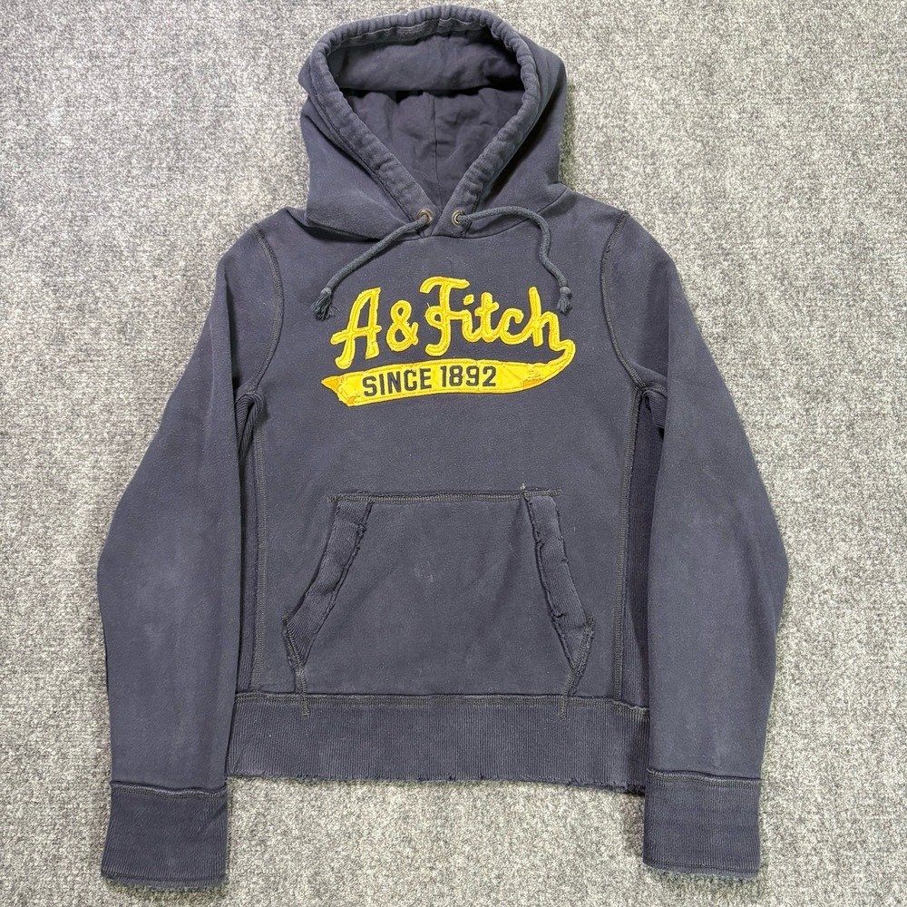 Abercrombie & Fitch Hoodie Mens Large Navy Blue Embroidered Logo Pullover Y2K